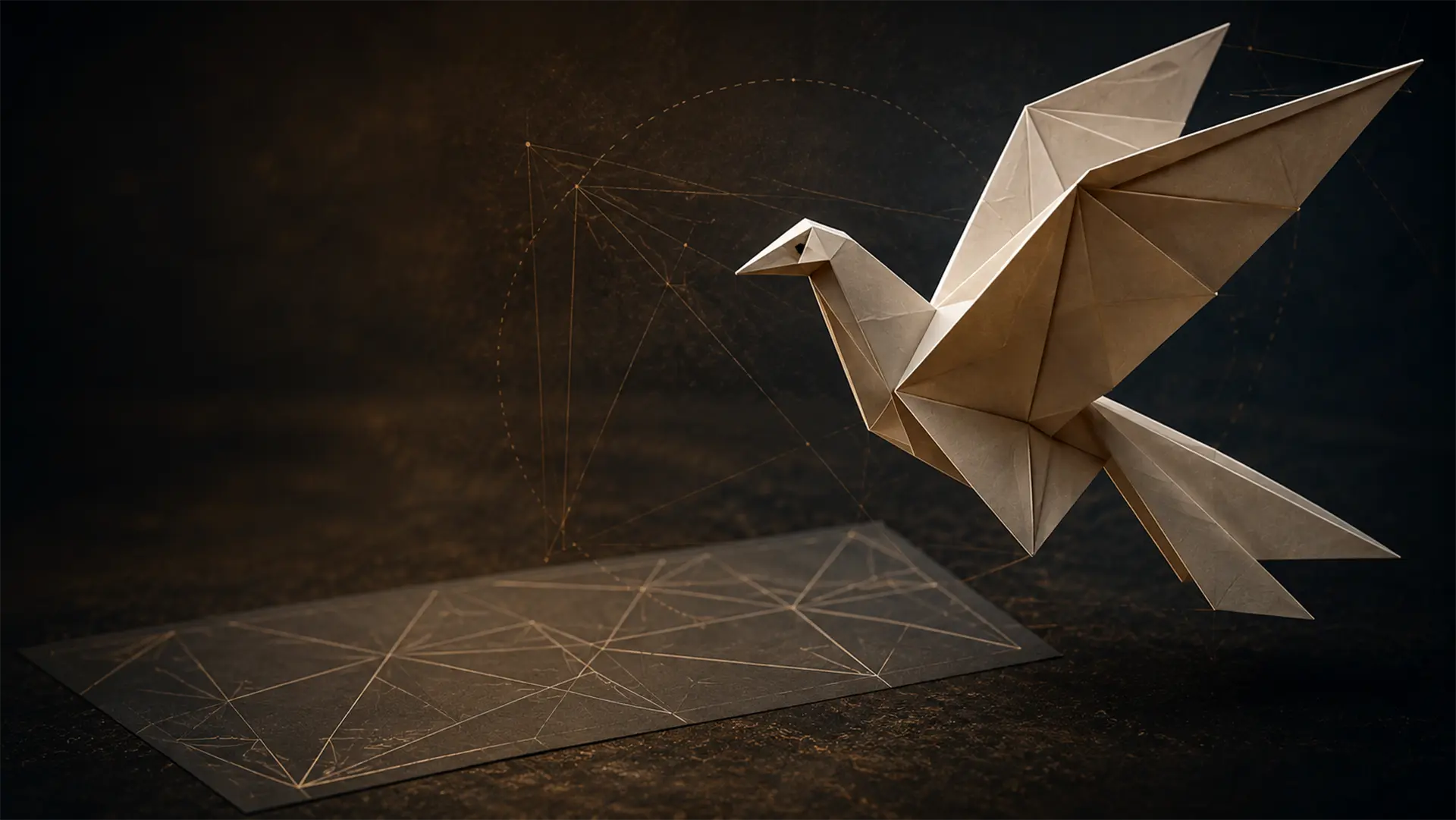 Origami paper folding concept transformed into a 2D motion design visual identity for Arkadia project
